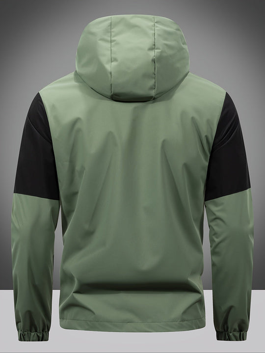 Herrenjacke mit Reißverschluss, Kapuze und Farbblockdesign