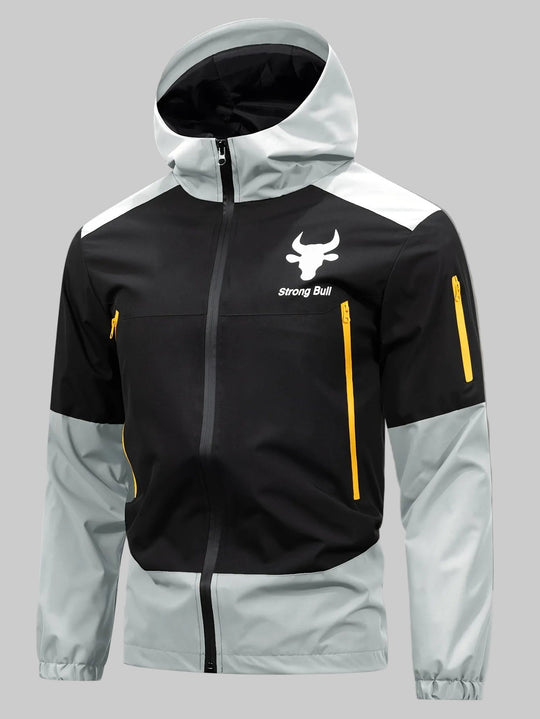 Herrenjacke mit Reißverschluss, Kapuze und Farbblockdesign