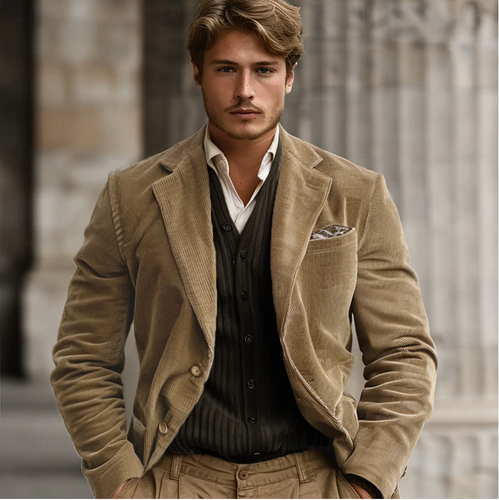 Shopnory | Herren Khaki Corduroy Blazer Jacke - Tim Elegance