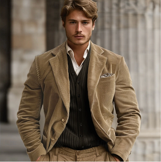 Shopnory | Herren Khaki Corduroy Blazer Jacke - Tim Elegance