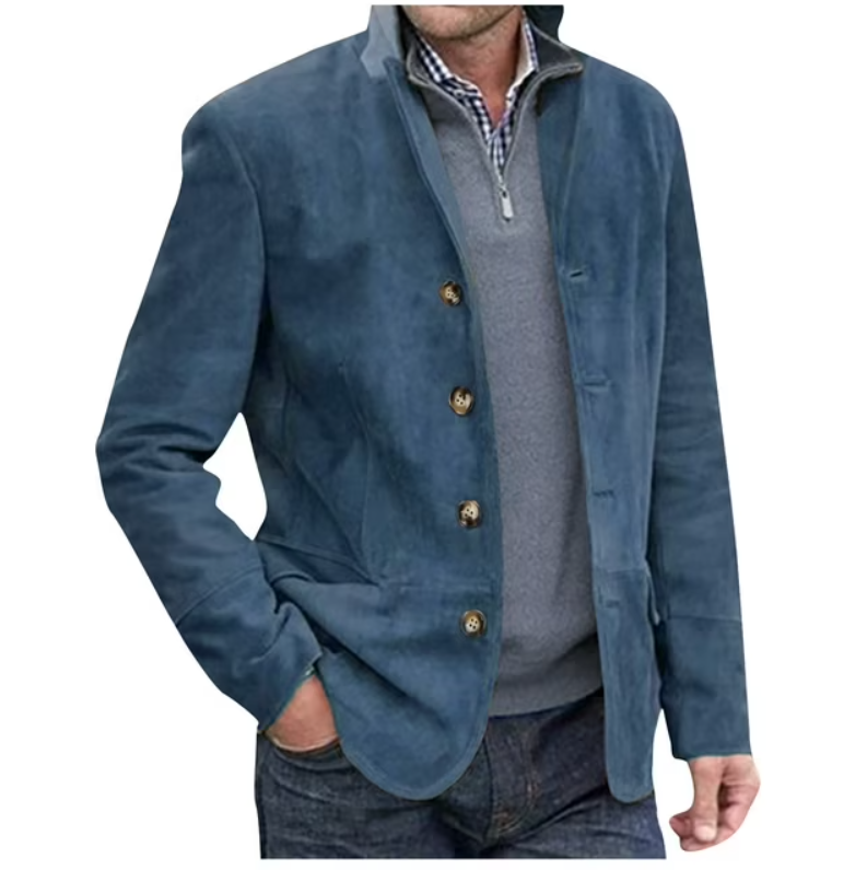 Herren Wildleder Blazer Jacke, Blau & Braun, Elegant & Vielseitig