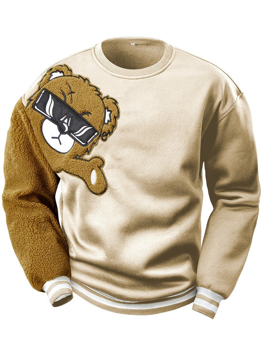 Herren Sweatshirt mit gesticktem Cartoon-Bär