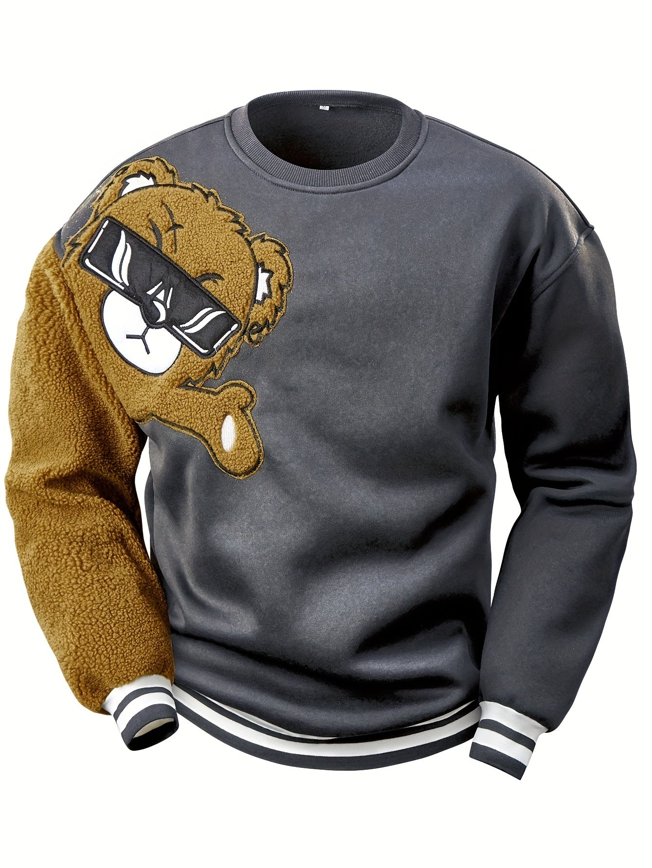 Herren Sweatshirt mit gesticktem Cartoon-Bär