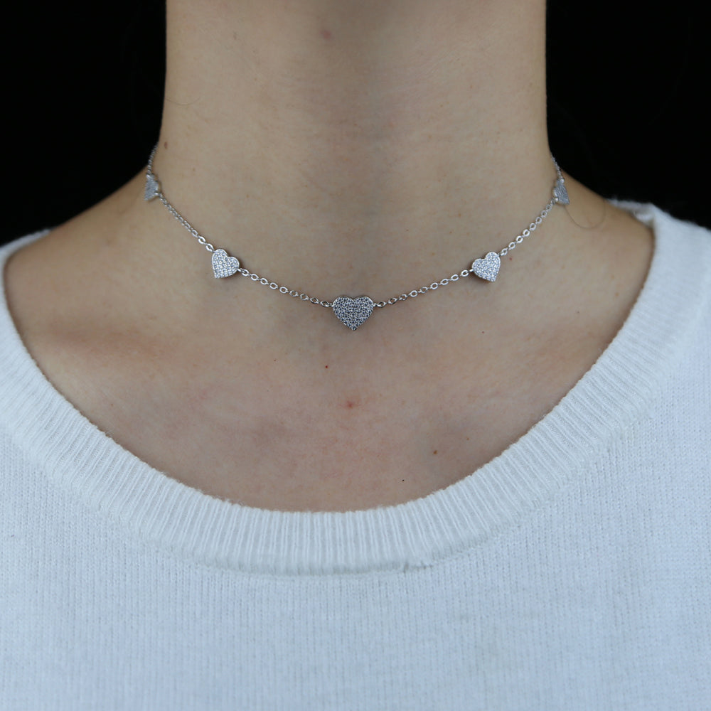 Weißer Zirkon Herz Charm Link Kettenhalskette | Shop Nory