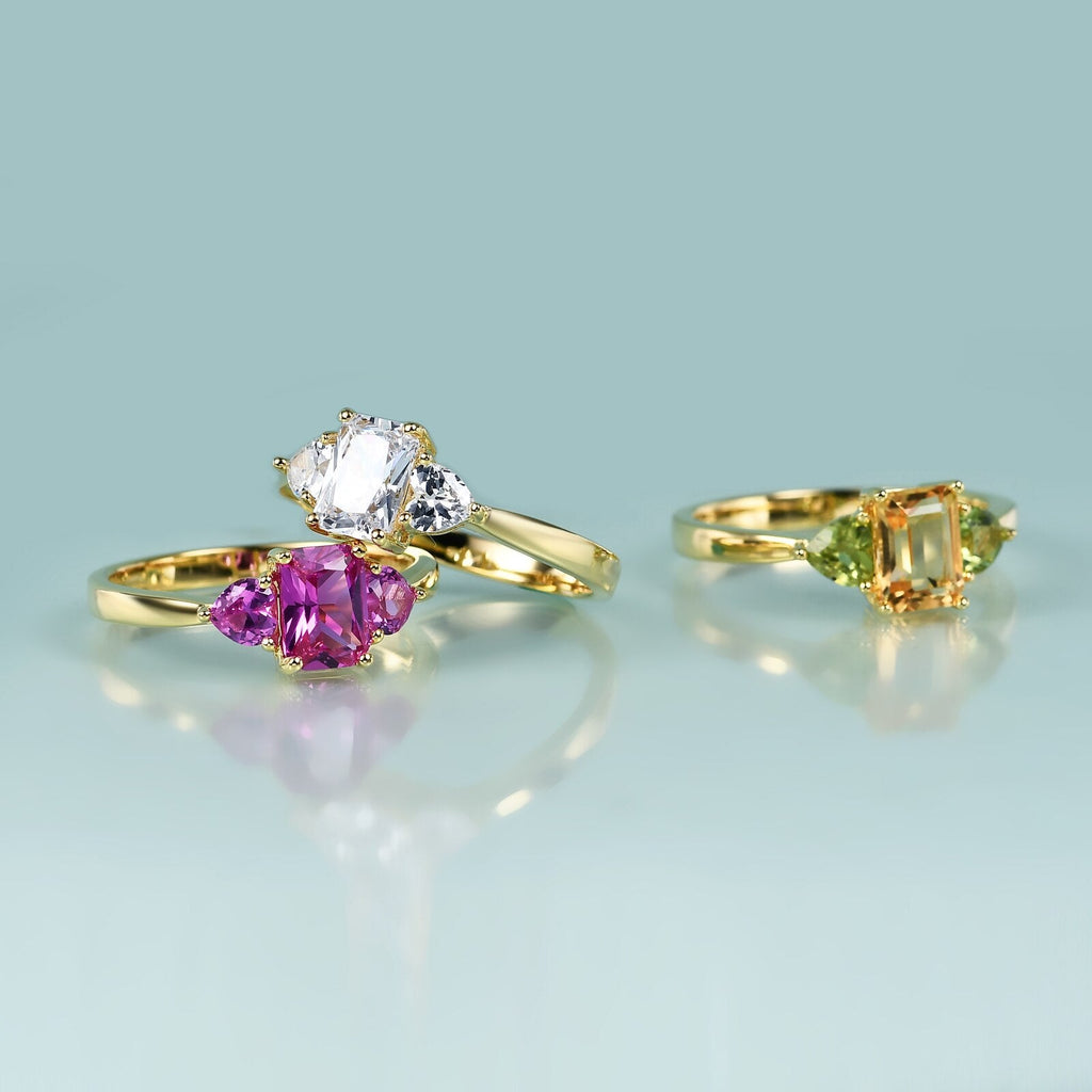Moissanit-Verlobungsring. Meghan Markle-Verlobungsring mit drei Steinen | Shop Nory