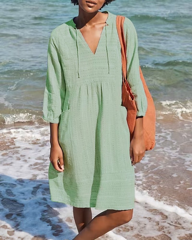 Entspanntes Boho-Hemdkleid mit V-Ausschnitt für Damen