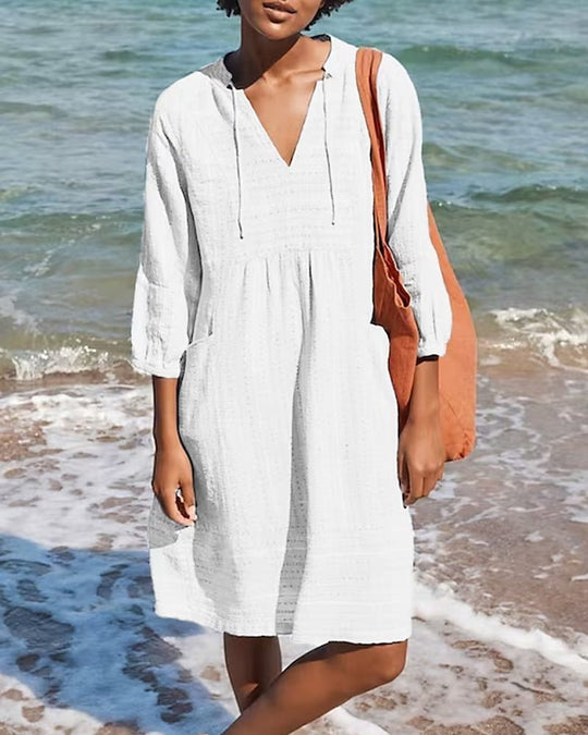 Entspanntes Boho-Hemdkleid mit V-Ausschnitt für Damen