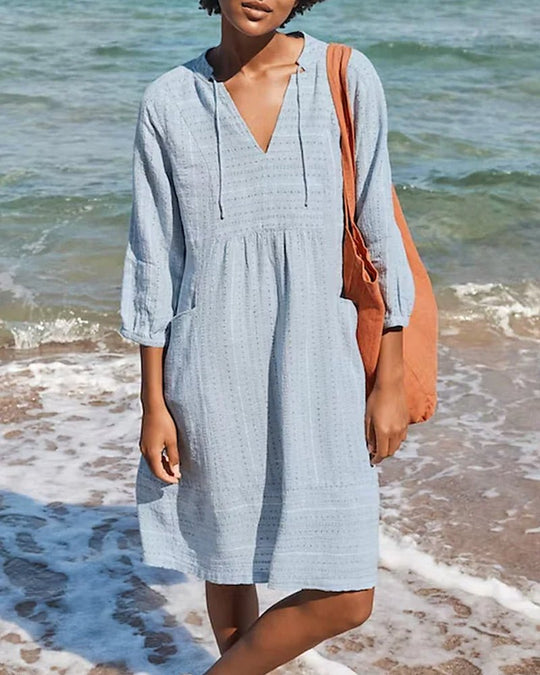 Entspanntes Boho-Hemdkleid mit V-Ausschnitt für Damen