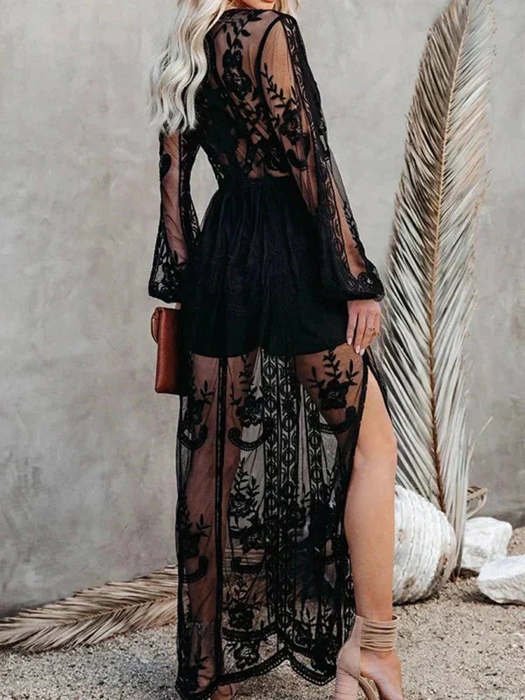 Elegantes und Fließendes Boho Spitzen-Maxikleid für Damen