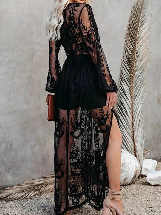 Elegantes und Fließendes Boho Spitzen-Maxikleid für Damen