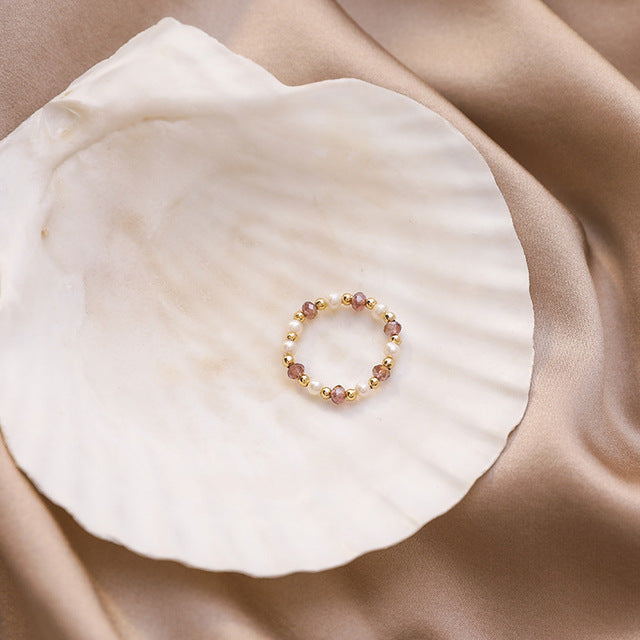 Multi-Perlenimitations-Perlen verstellbarer Ring | Shop Nory