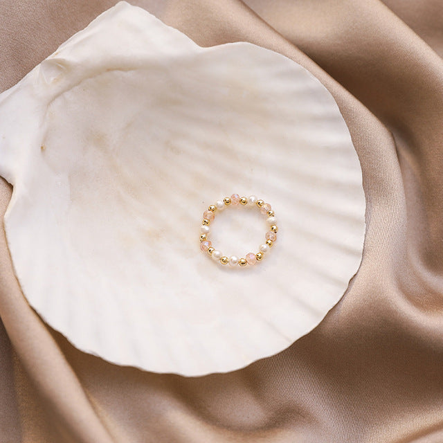 Multi-Perlenimitations-Perlen verstellbarer Ring | Shop Nory