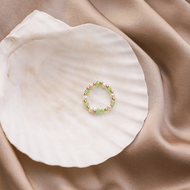 Multi-Perlenimitations-Perlen verstellbarer Ring | Shop Nory