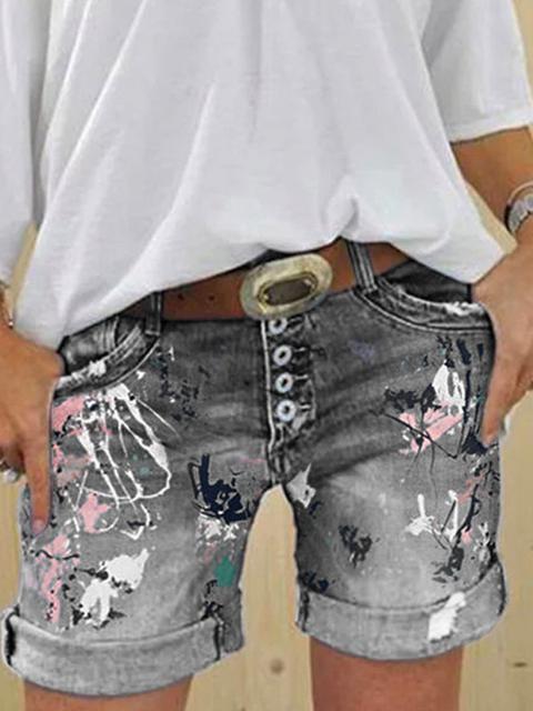 Multi Knopf-Druck Denimshorts