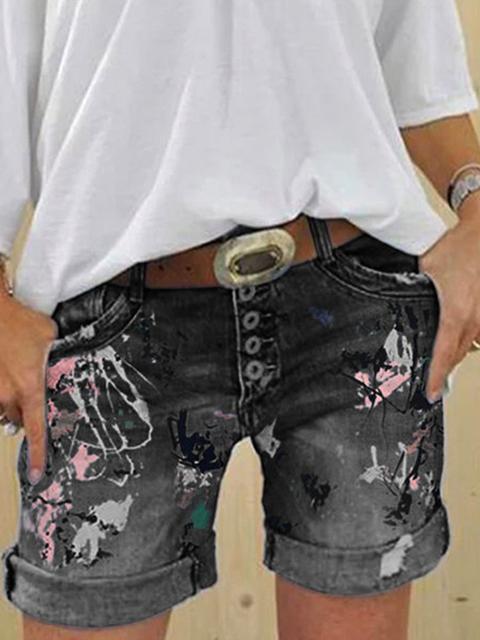 Multi Knopf-Druck Denimshorts