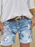 Multi Knopf-Druck Denimshorts