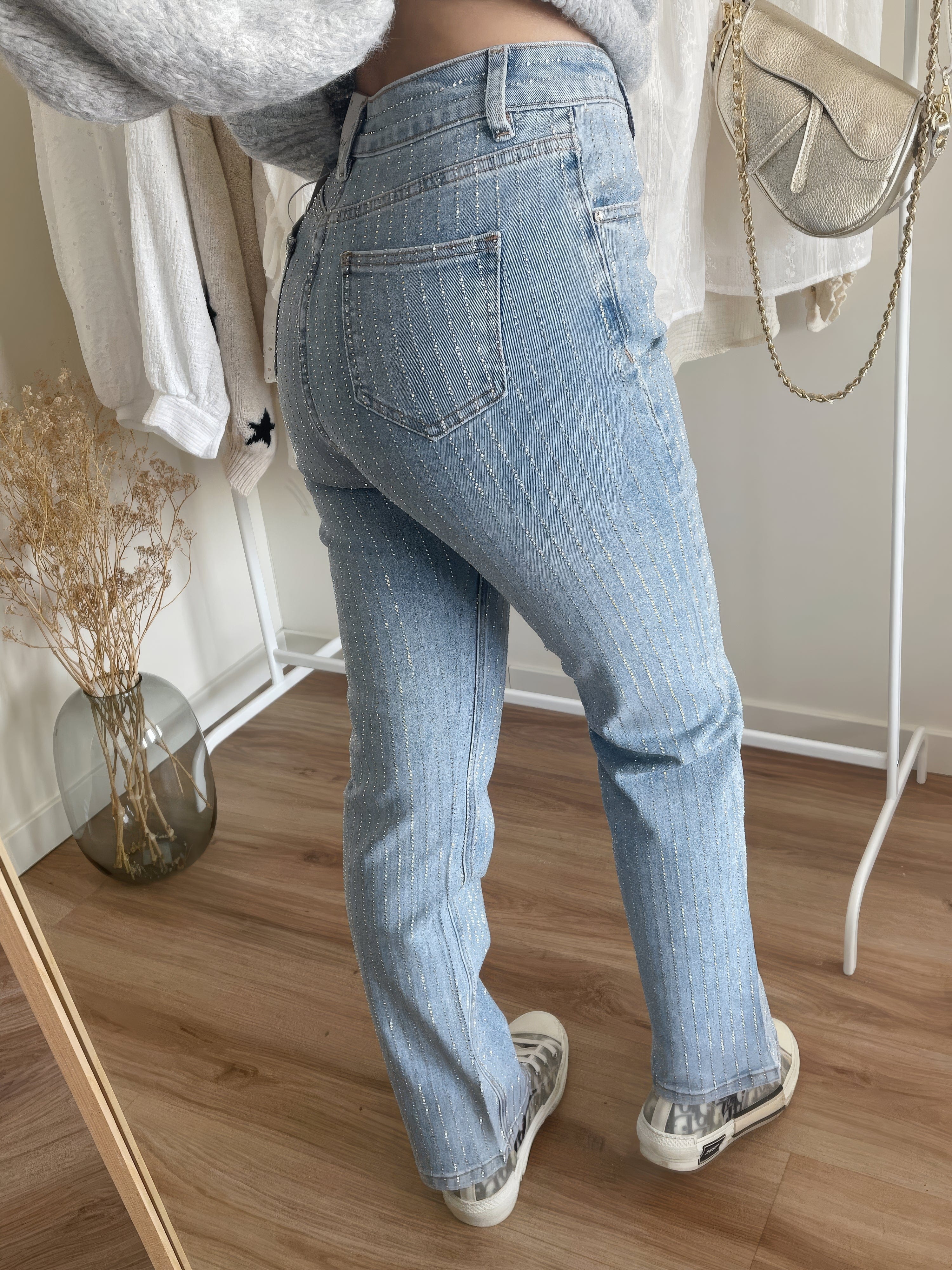Shopnory | Denim Sparkle Pants mit Glitzer