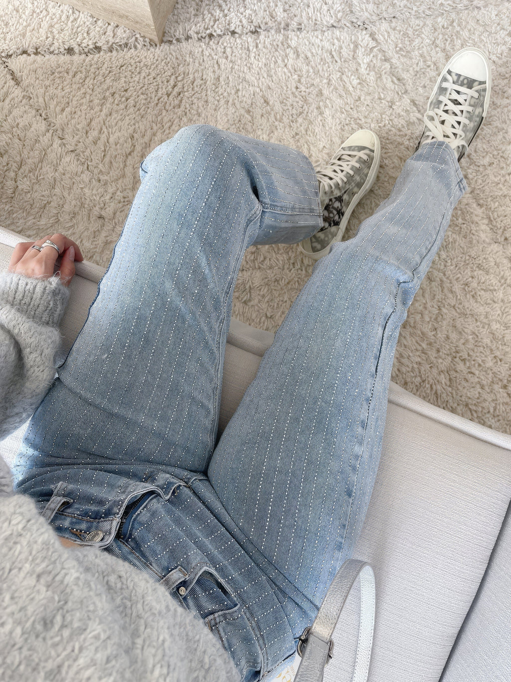 Shopnory | Denim Sparkle Pants mit Glitzer