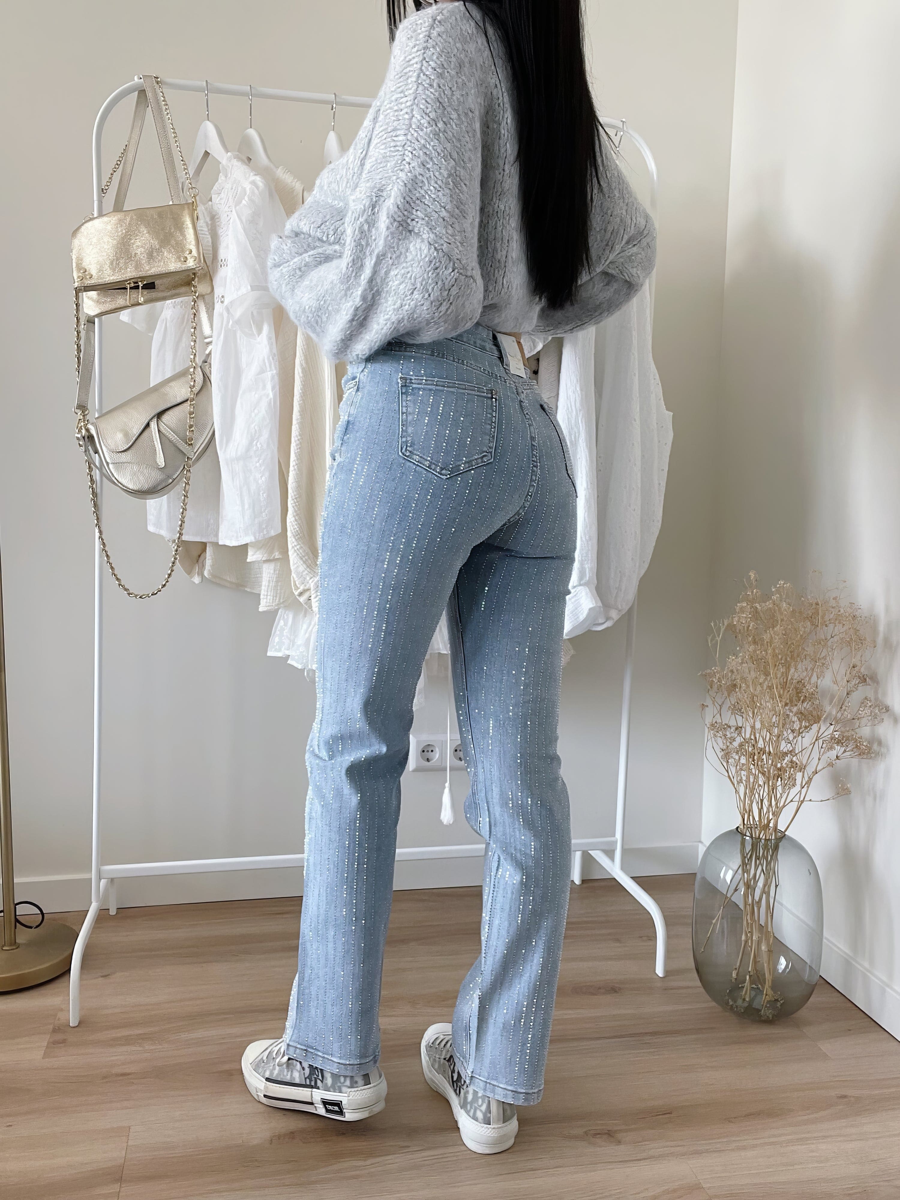 Shopnory | Denim Sparkle Pants mit Glitzer