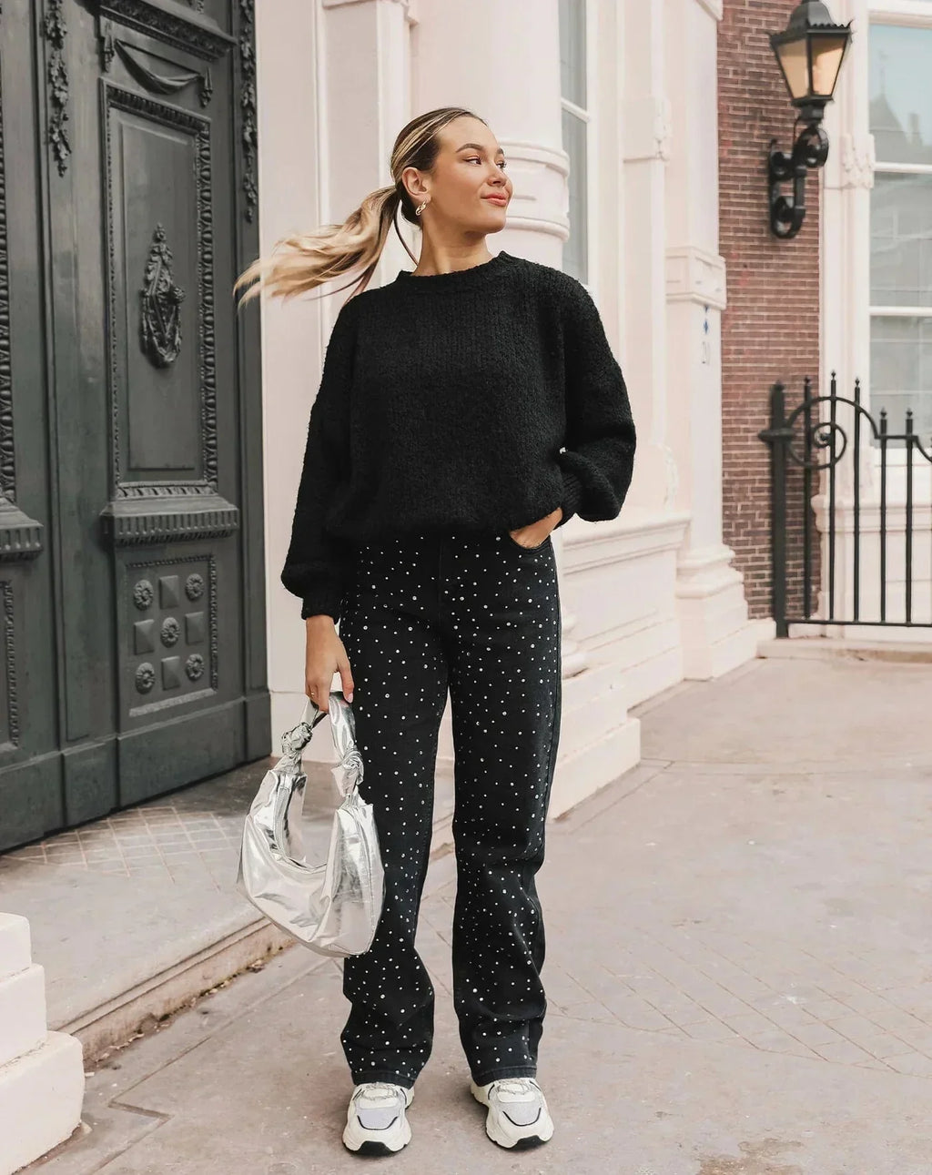 Shopnory | Denim Sparkle Pants mit Glitzer