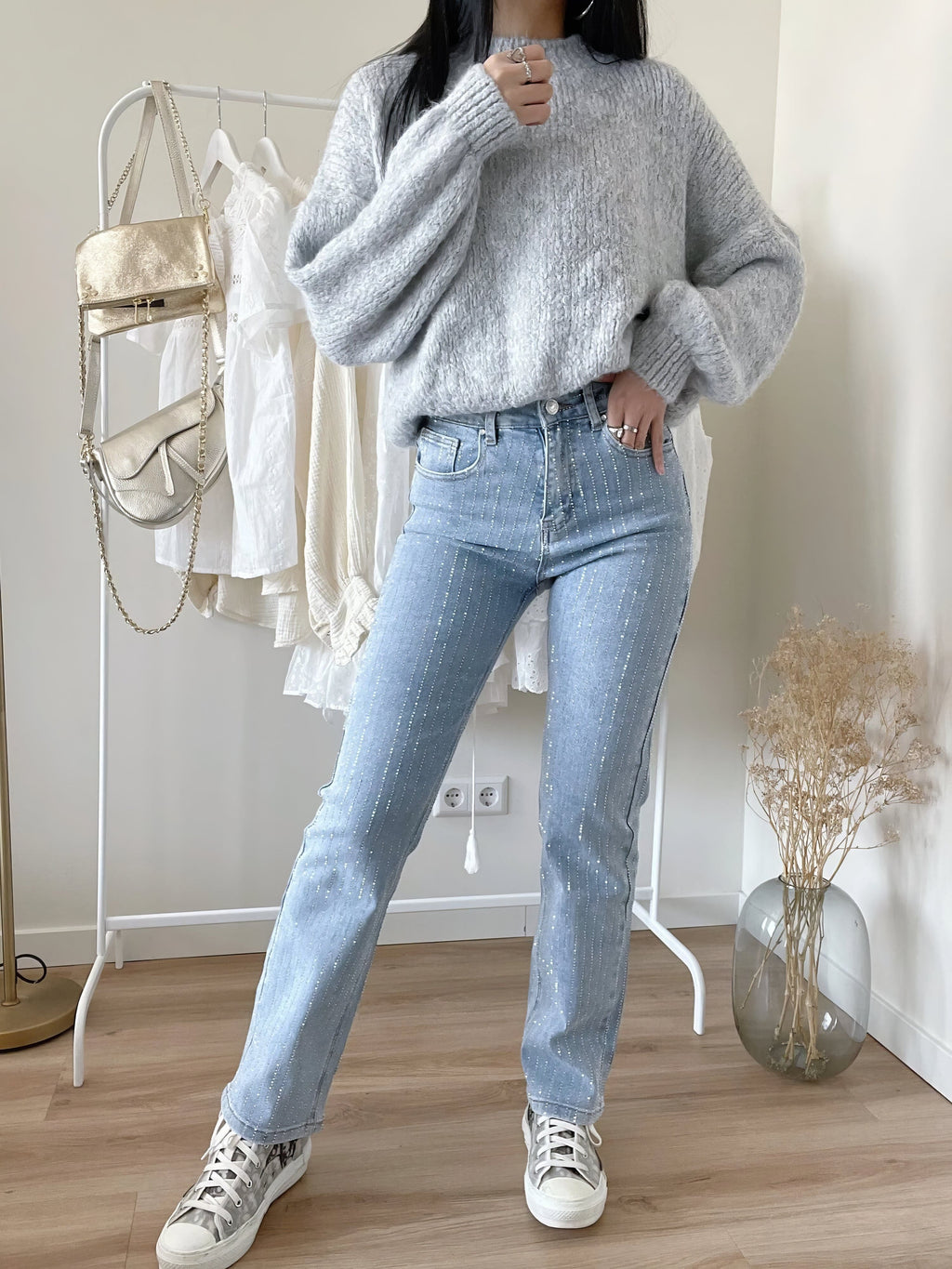 Shopnory | Denim Sparkle Pants mit Glitzer