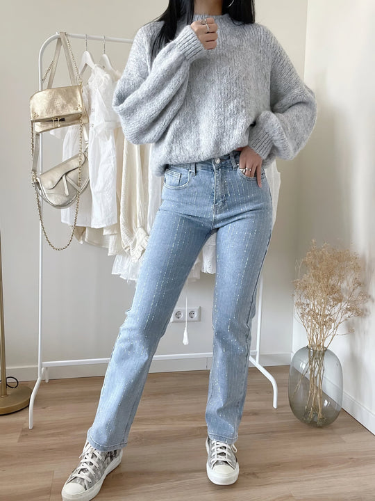 Shopnory | Denim Sparkle Pants mit Glitzer