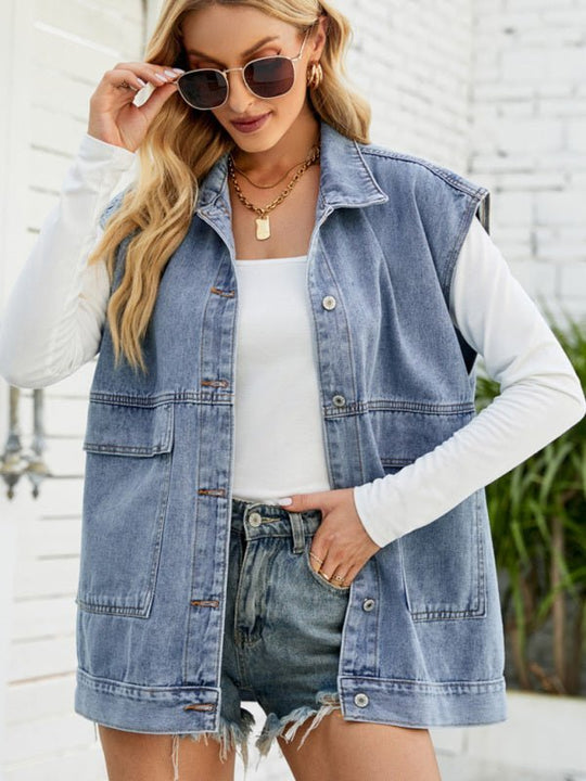 Neues Denim-Weste Sommermode-Trend Denim Ärmellose Weste