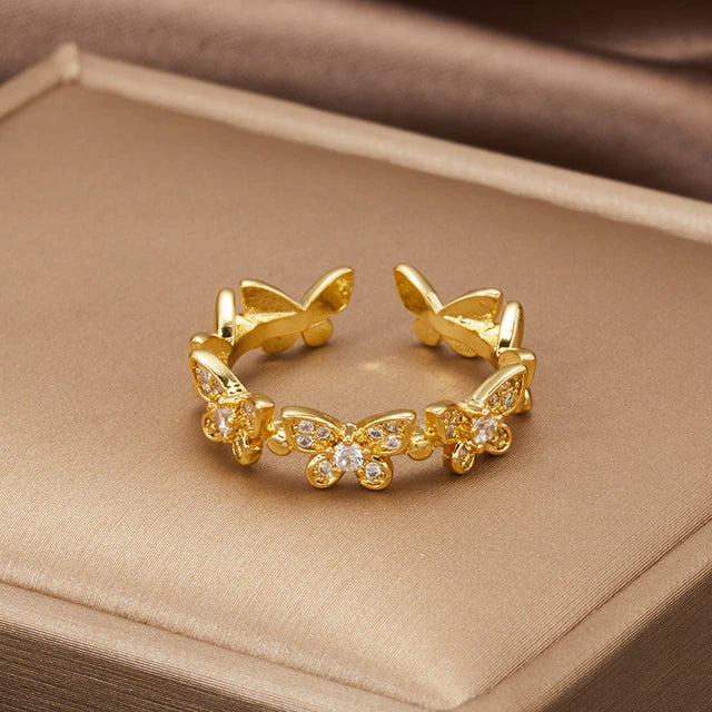 Glänzende Schmetterling Zirkon Verstellbare Ringe | Shop Nory