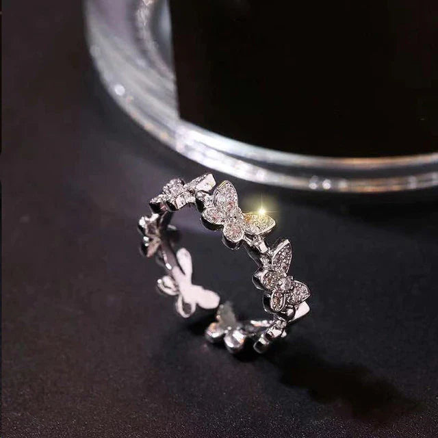 Glänzende Schmetterling Zirkon Verstellbare Ringe | Shop Nory