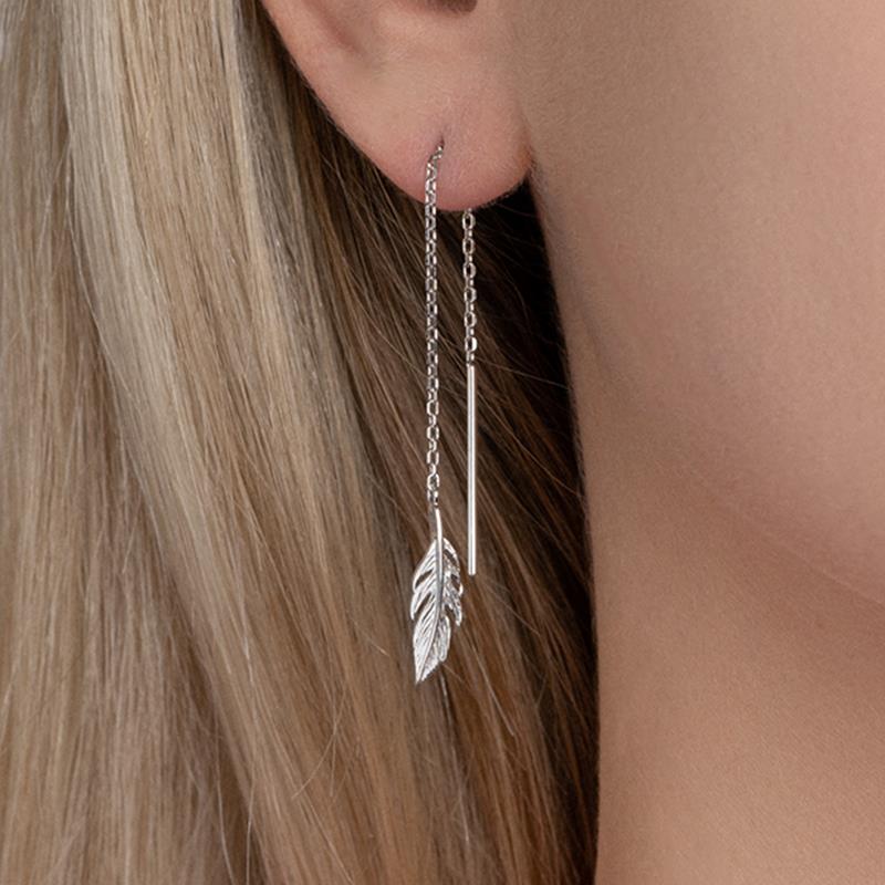 Ohrkettchen Feder aus 925er Silber - Durchziehohrhänger | Shop Nory