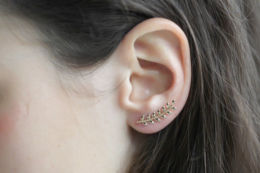 Ohrklemme / Ear Climber Blätter-Design 16K vergoldet | Shop Nory
