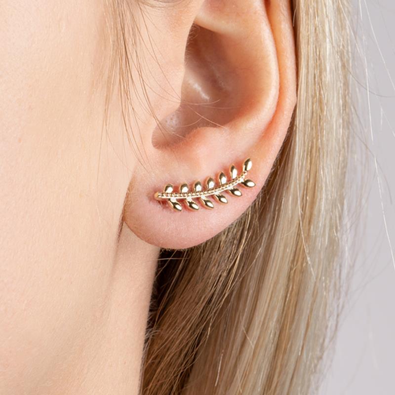 Ohrklemme / Ear Climber Blätter-Design 16K vergoldet | Shop Nory