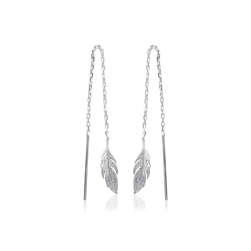 Ohrkettchen Feder aus 925er Silber - Durchziehohrhänger | Shop Nory