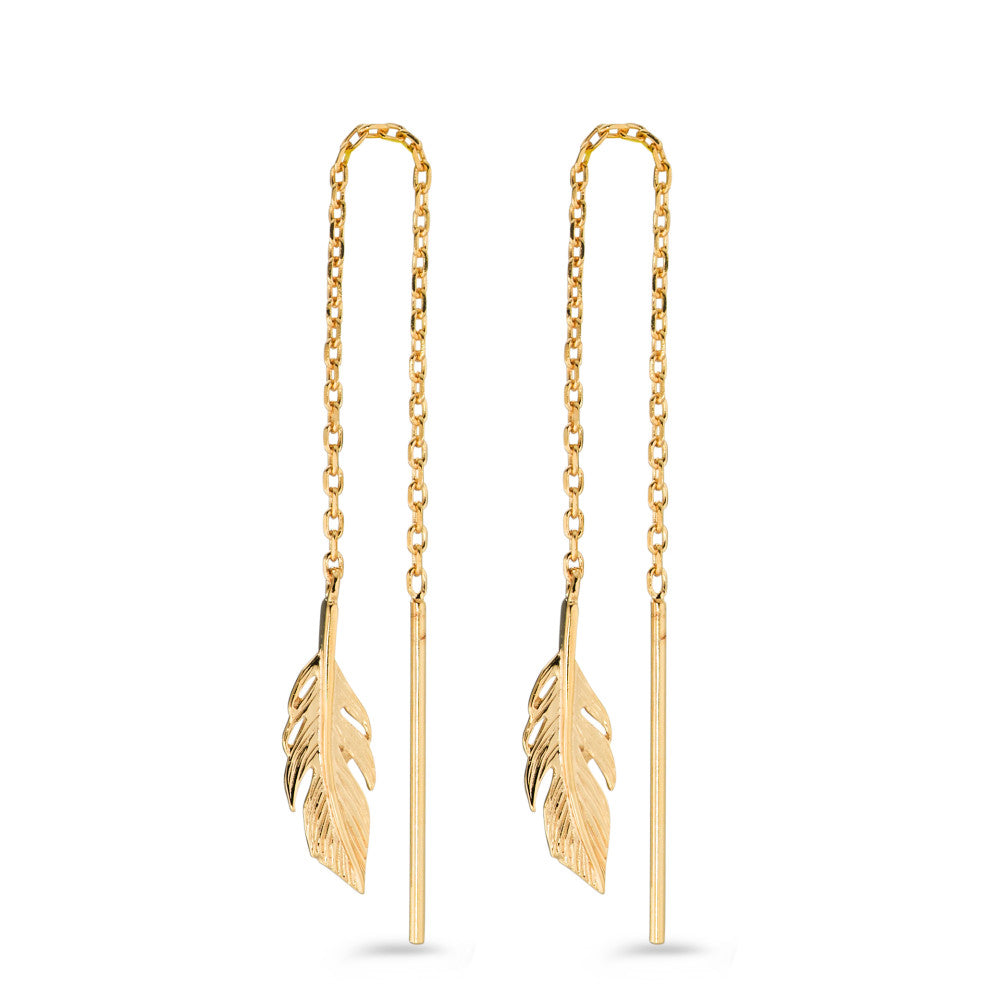 Damen Ohrhänger Lang Feder Vergoldet - Durchzieh-Ohrringe mit Blatt | Shop Nory