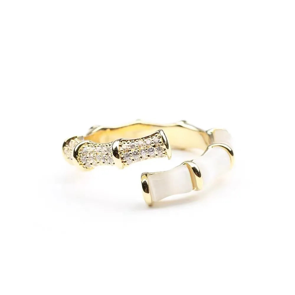 Opal Bamboo Form Gold Verstellbare Ringe | Shop Nory
