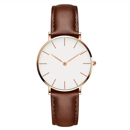 Runde Zeitlose Minimalistische Uhr mit Lederarmband für Frauen