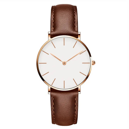 Runde Zeitlose Minimalistische Uhr mit Lederarmband für Frauen