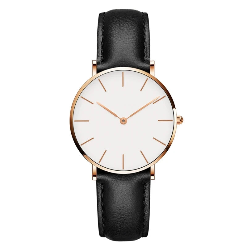 Runde Zeitlose Minimalistische Uhr mit Lederarmband für Frauen