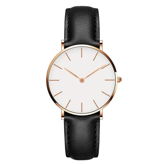 Runde Zeitlose Minimalistische Uhr mit Lederarmband für Frauen