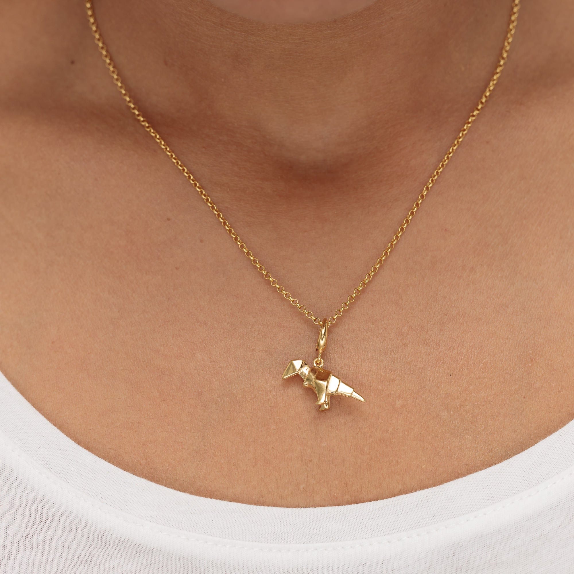Gold Origami T-Rex Charm Halskette | Shop Nory