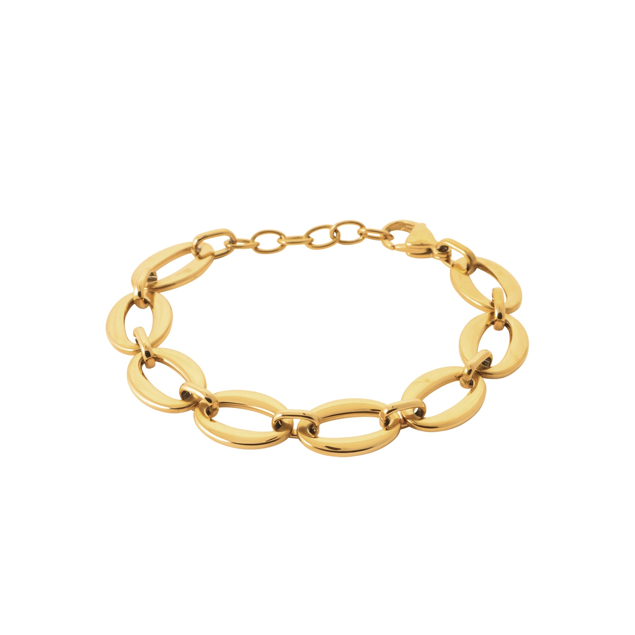 Goldfarbenes Gliederarmband aus Edelstahl – Ovalglieder, verstellbar | Shop Nory