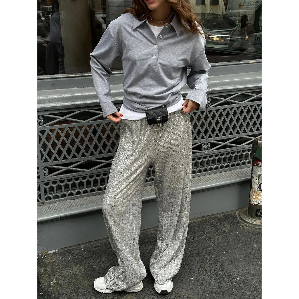 Silberne Paillettenhose für festliche Anlässe
