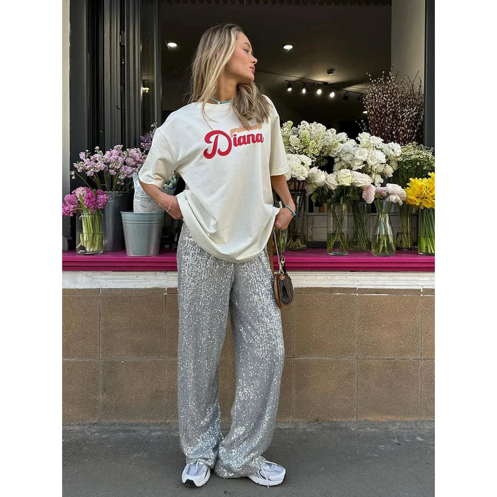 Silberne Paillettenhose für festliche Anlässe