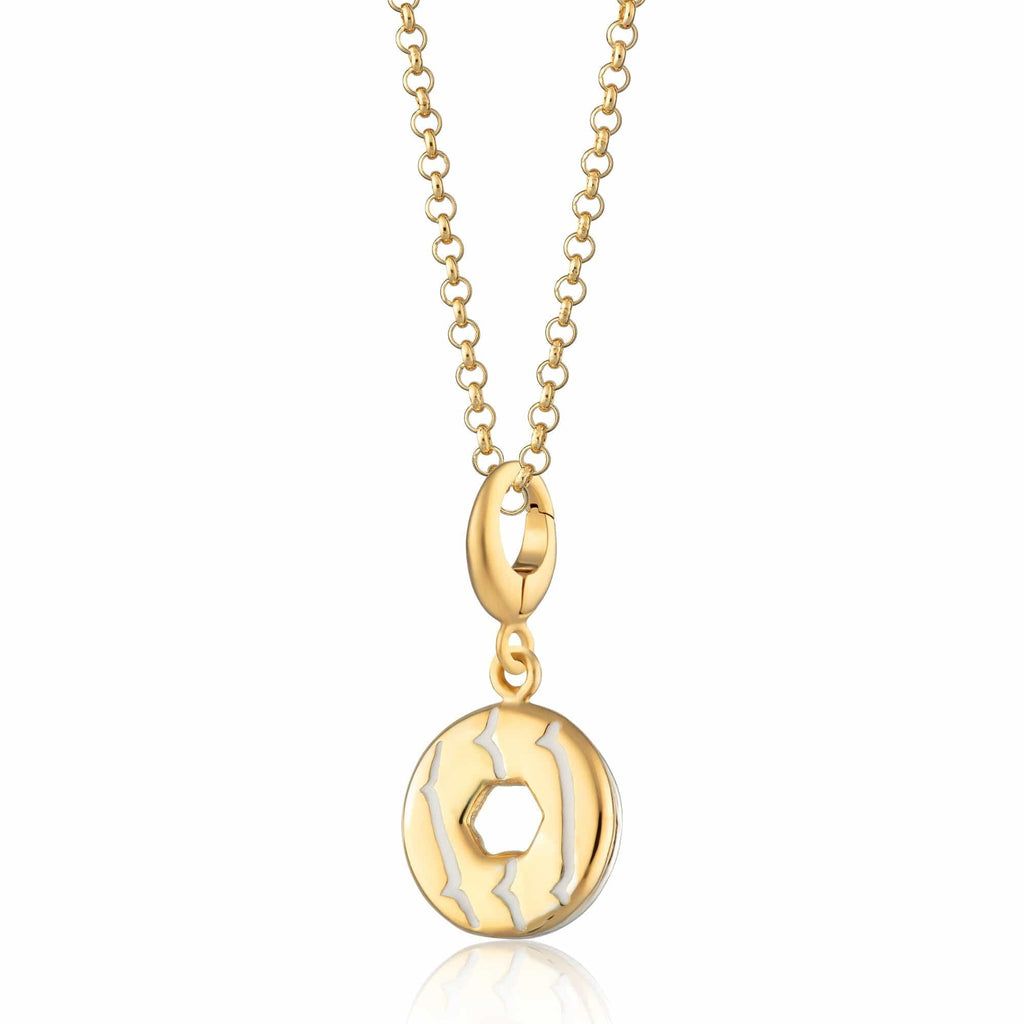 Gold Party Ring Keks Charm Halskette mit Weißem Emaille | Shop Nory