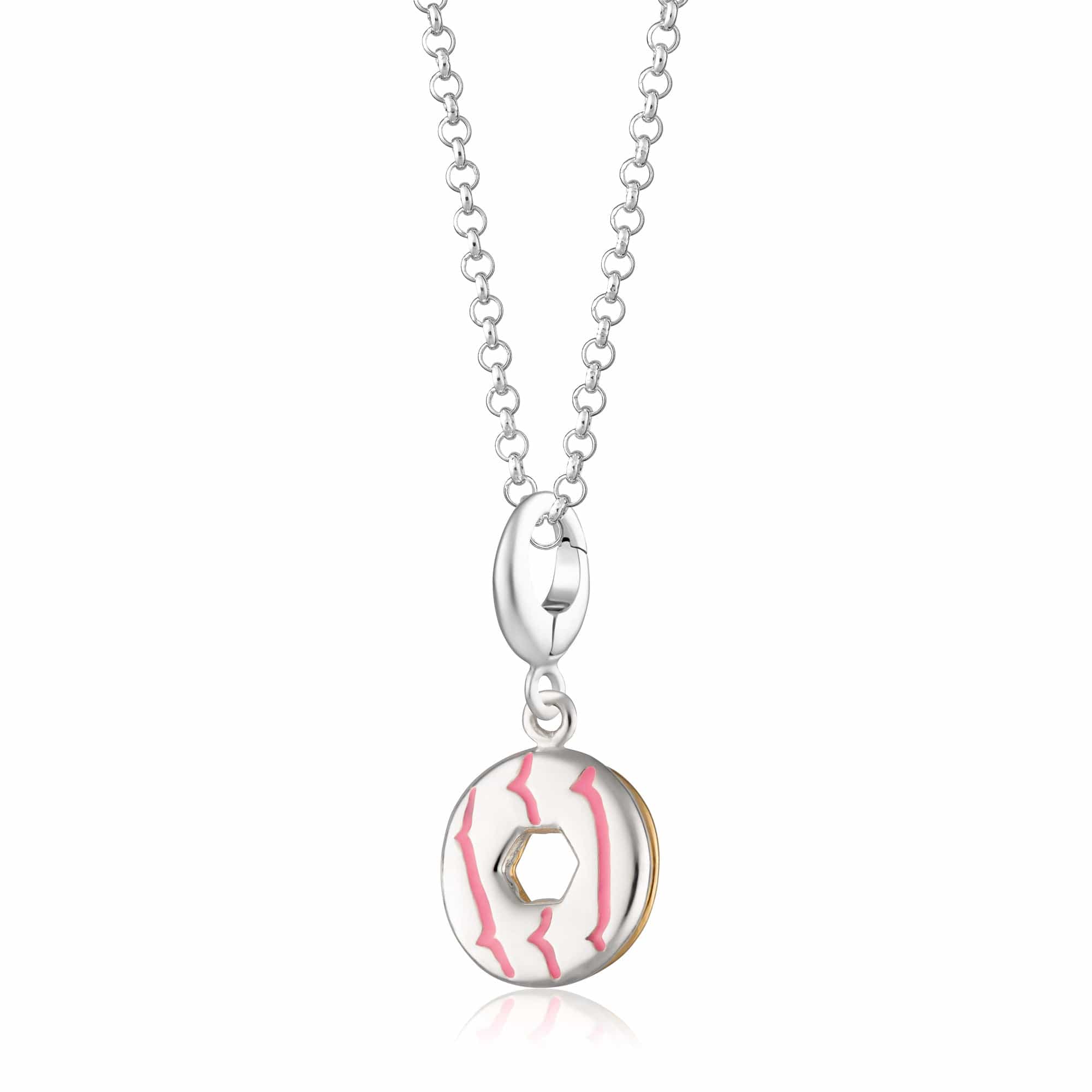 Silber Party Ring Keks Charm Halskette mit Pinkem Emaille | Shop Nory