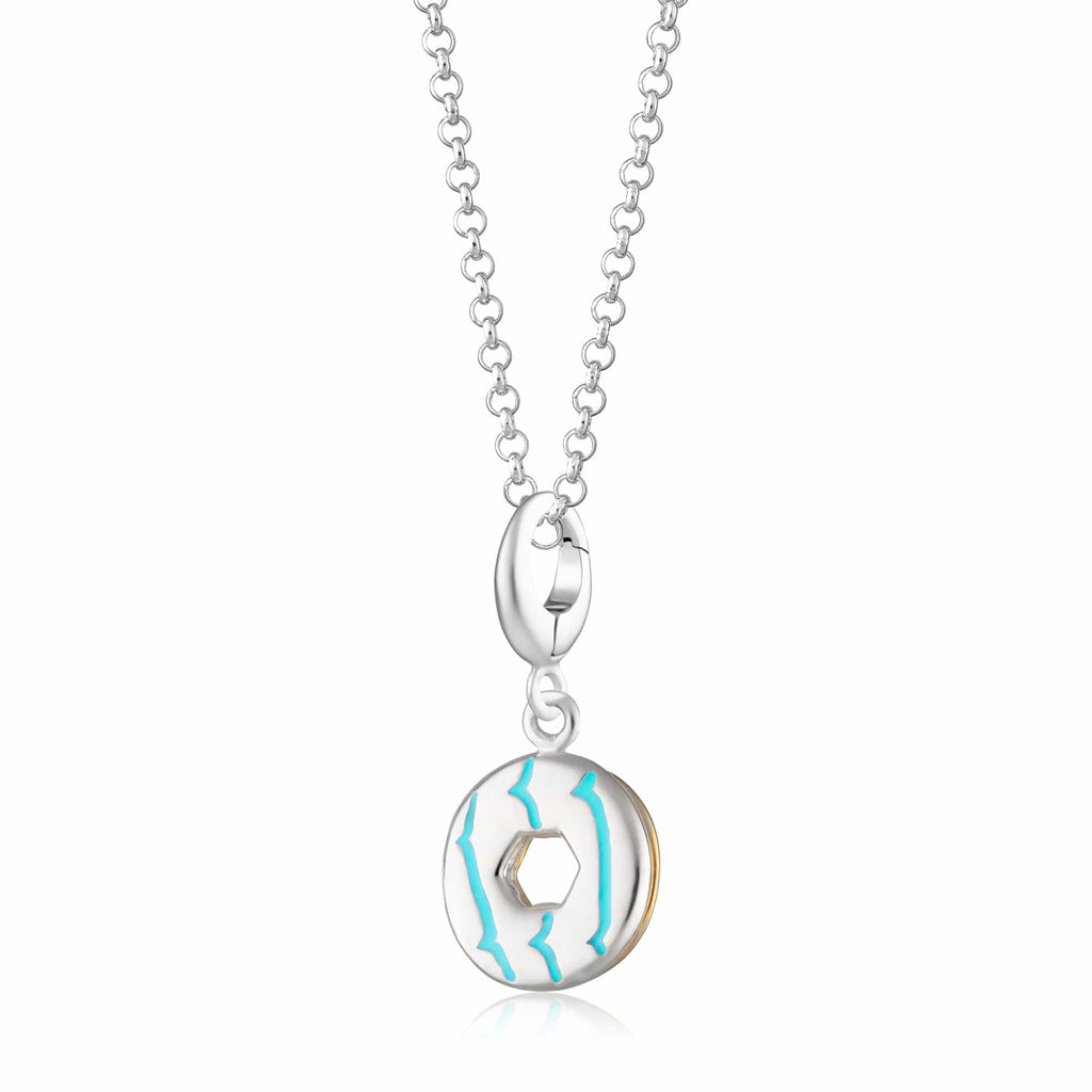 Silver Party Ring Biscuit Charm Necklace with Turquoise Enamel | Shop Nory