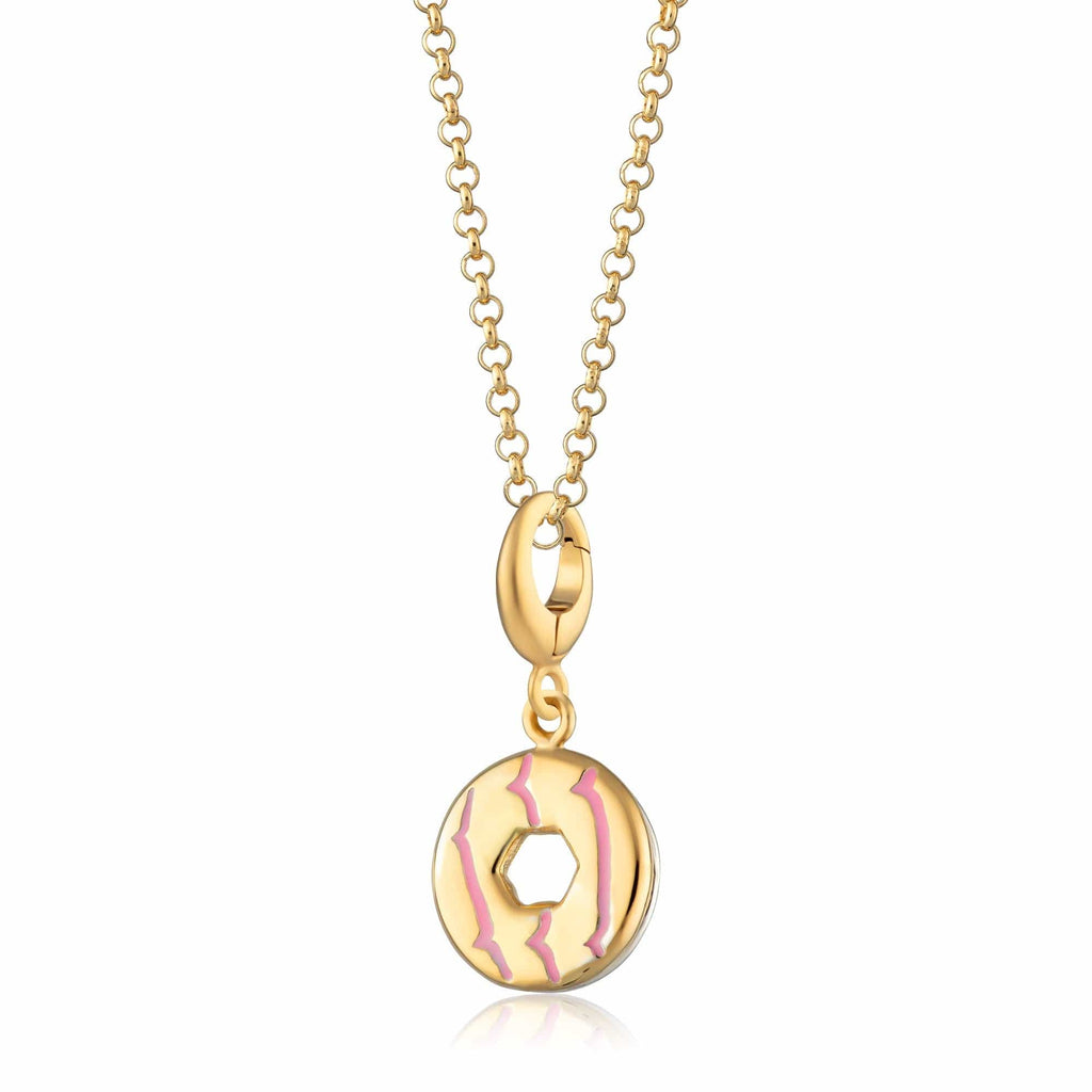 Gold Party Ring Keks Charm Halskette mit Pinkem Emaille | Shop Nory