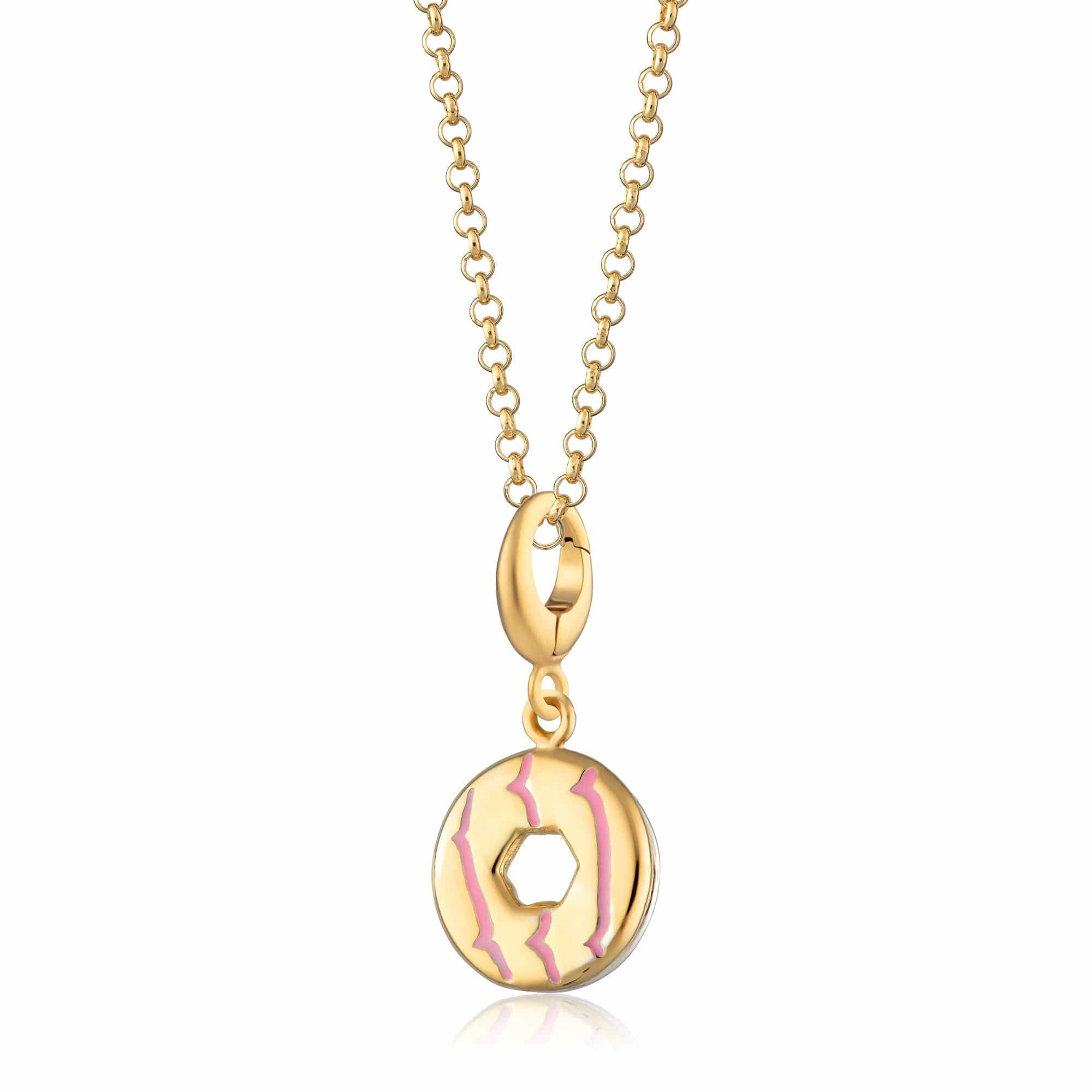 Gold Party Ring Keks Charm Halskette mit Pinkem Emaille | Shop Nory