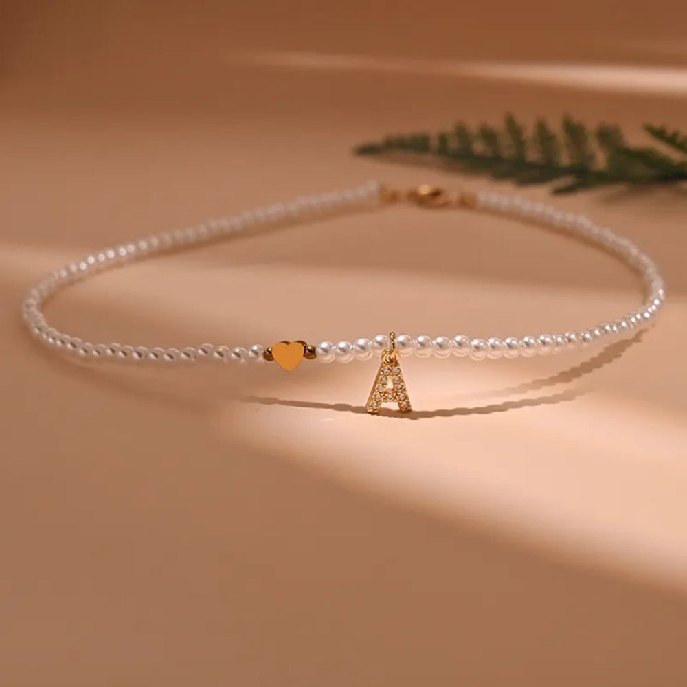 Perlenperlen Initialletter Herzanhänger Halskette | Shop Nory