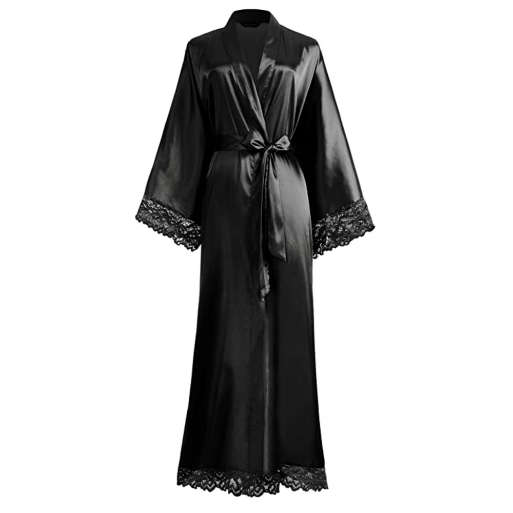 Lange Bademantel aus Satin mit Spitzen Details